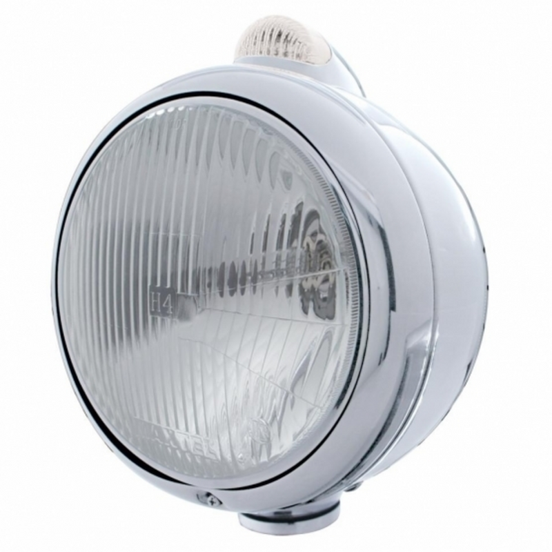 United Pacific Stainless Steel Guide 682-C Style Headlight H4 & LED Turn Signal Clear Lens 31530