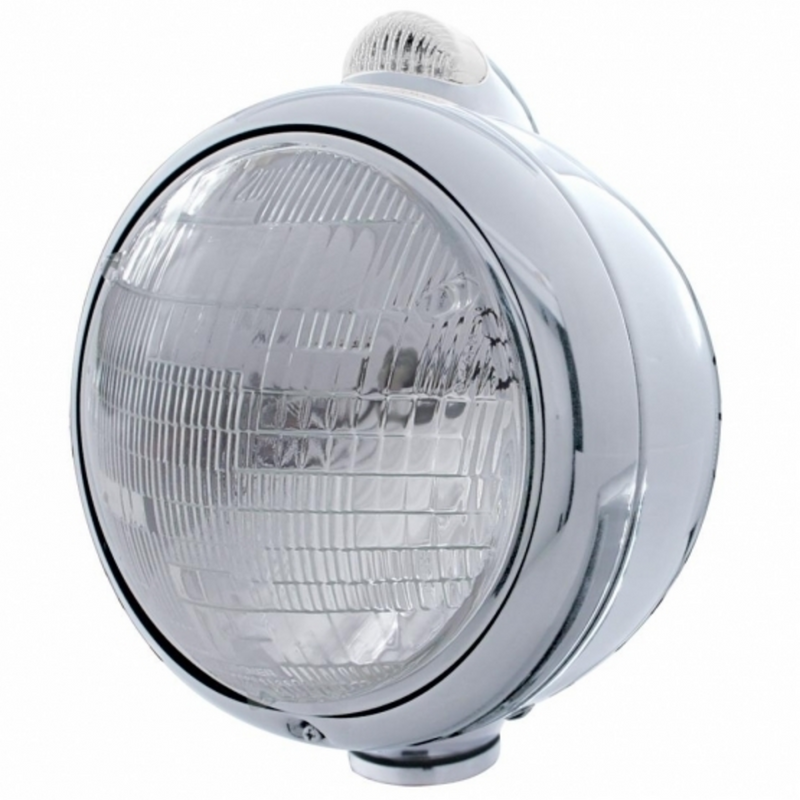 United Pacific Chrome Guide 682-C Style Headlight 6014 & LED Turn Signal Clear Lens 31538
