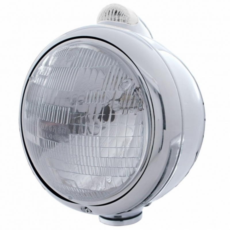 United Pacific Chrome Guide 682-C Style Headlight H6024 & LED Turn Signal Clear Lens 31541