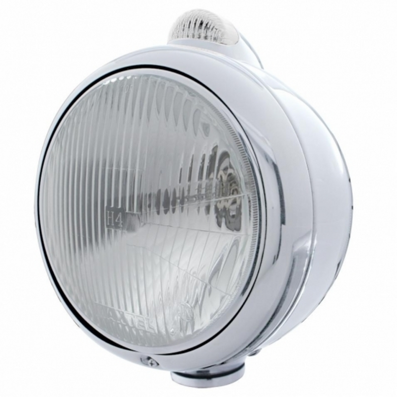 United Pacific Chrome Guide 682-C Style Headlight H4 & LED Turn Signal Clear Lens 31544