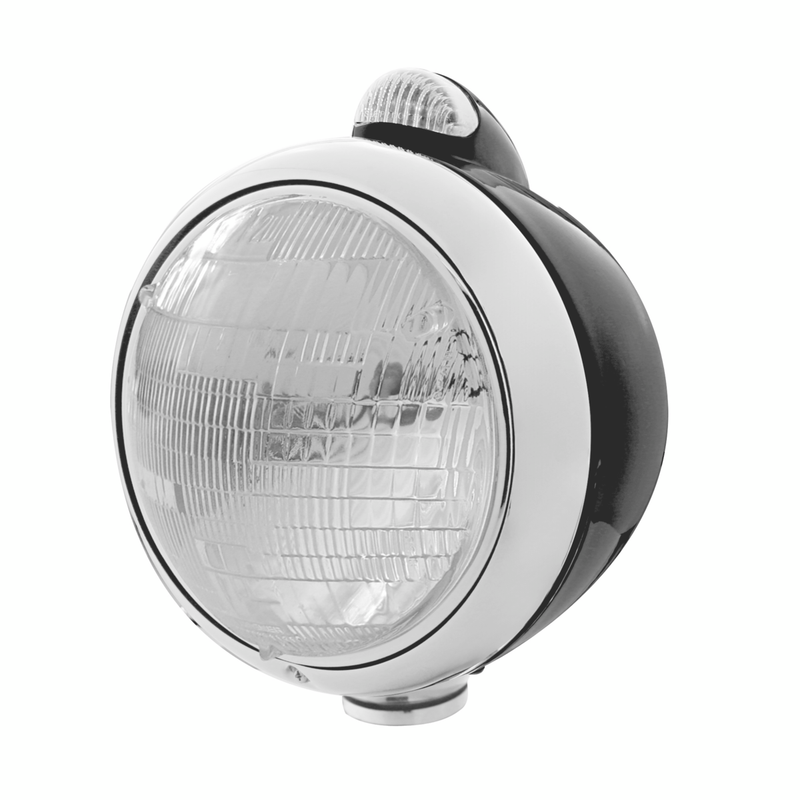 United Pacific Black Guide 682-C Style Headlight 6014 & LED Turn Signal Clear Lens 31552