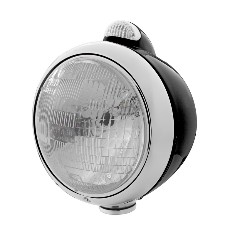 United Pacific Black Guide 682-C Style Headlight H6024 & LED Turn Signal Clear Lens 31555