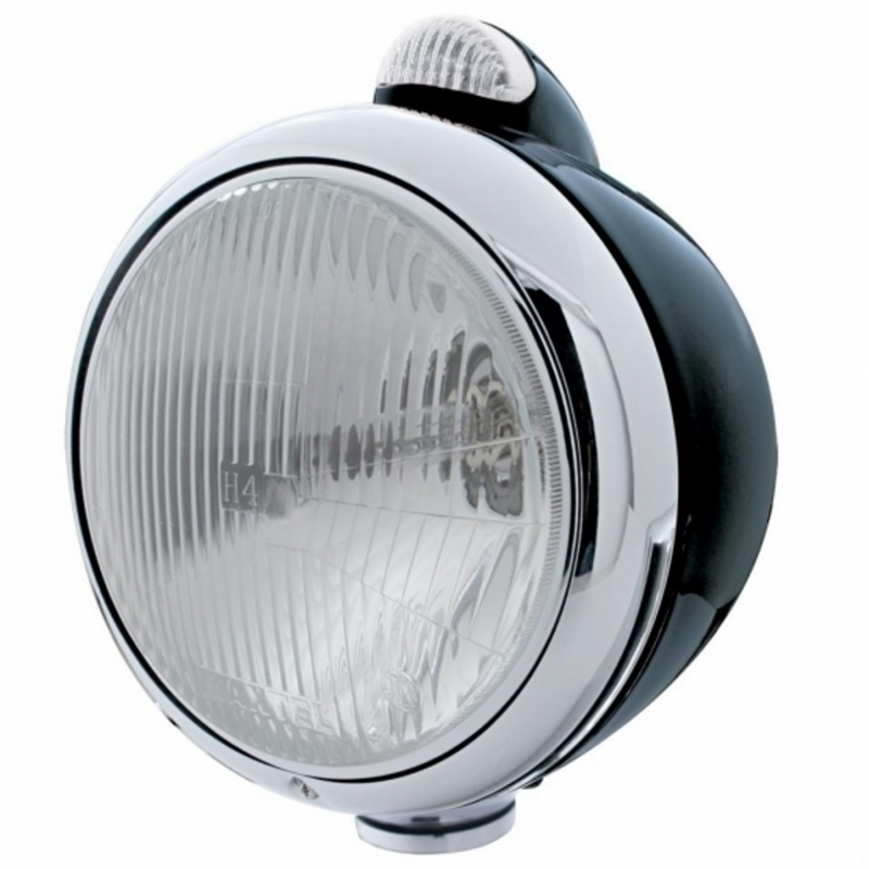 United Pacific Black Guide 682-C Style Headlight H4 & LED Turn Signal Clear Lens 31558