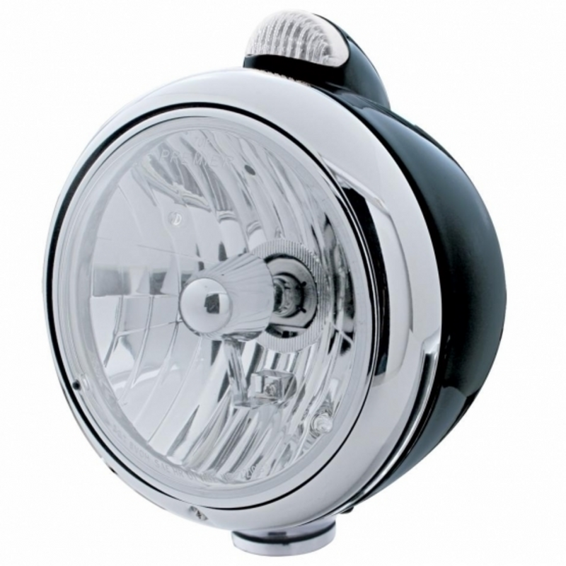 United Pacific Black Guide 682-C Style Headlight Crystal H4 & LED Signal Clear Lens 31561