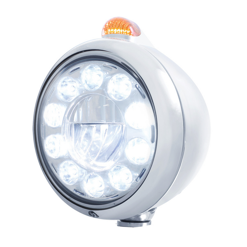 United Pacific Stainless Steel Guide 682-C Headlight 11 LED Bulb & Dual Mode LED Signal-Amber Lens 31562