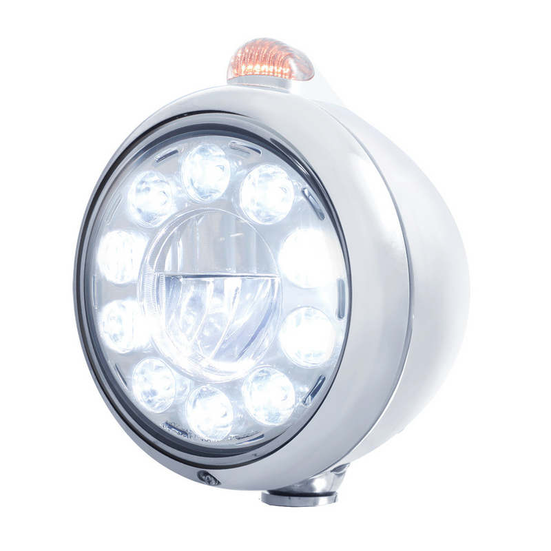 United Pacific Stainless Steel Guide 682-C Headlight 11 LED Bulb & Dual Mode LED Signal-Clear Lens 31563