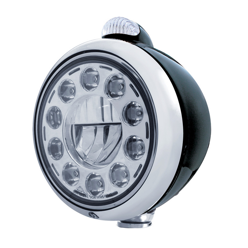 United Pacific Black Guide 682-C Headlight 11 LED Bulb & Dual Mode LED Signal Clear Lens 31565