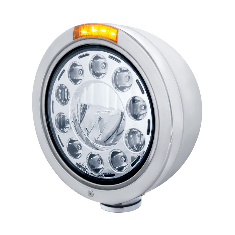 United Pacific Stainless Bullet Classic Headlight 11 LED Bulb With LED Signal Amber Lens 31574