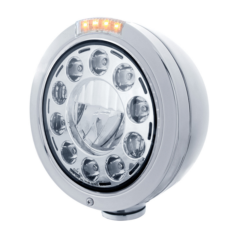 United Pacific Stainless Bullet Classic Headlight 11 LED Bulb With Dual Mode LED Signal Clear Lens 31577