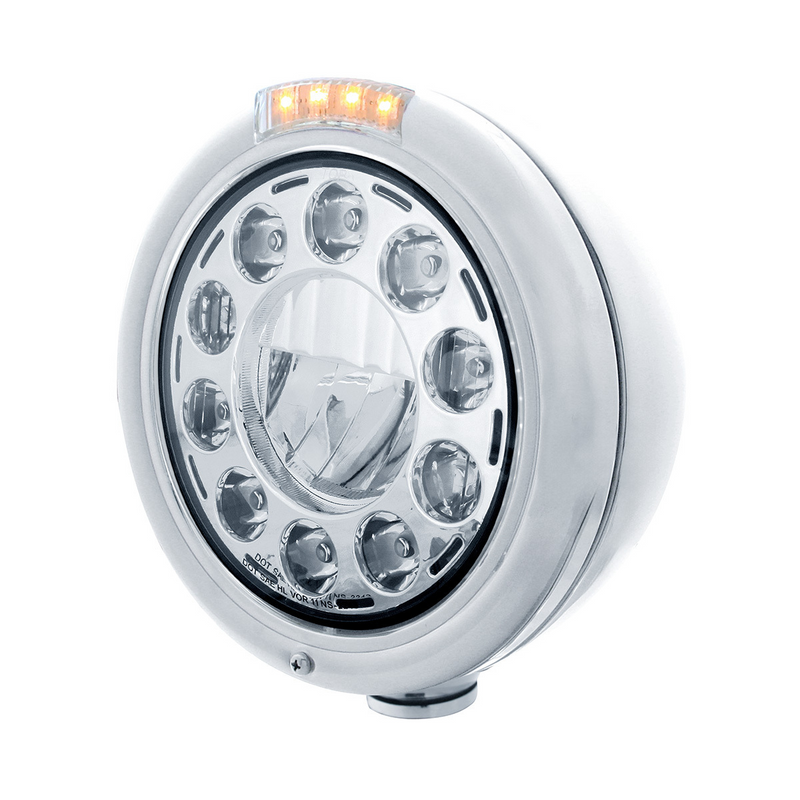 United Pacific Stainless Classic Headlight 11 LED Bulb & LED Signal Clear Lens 31579