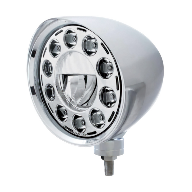 United Pacific Chrome "Chopper" Headlight With Smooth Visor 11 LED Bulb 31583