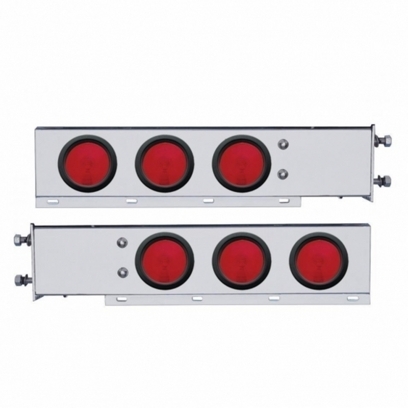 United Pacific 3-3/4" Bolt Pattern Chrome Spring Loaded Light Bar With 6X 4" Lights & Grommets Red Lens (Pair) 31617