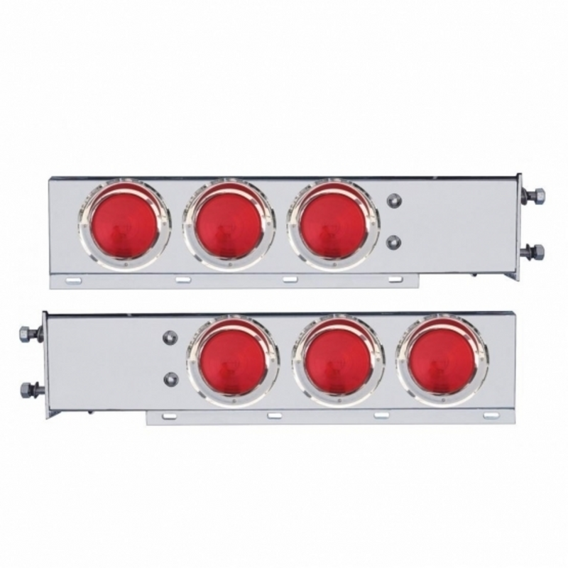 United Pacific 3-3/4" Bolt Pattern Chrome Spring Loaded Light Bar With 6X 4" Lights & Visors Red Lens (Pair) 31619