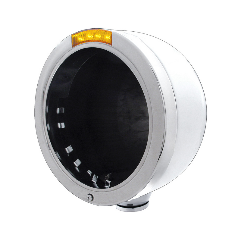 United Pacific Stainless Steel Bullet Half Moon Headlight No Bulb With LED Turn Signal Amber Lens 31701