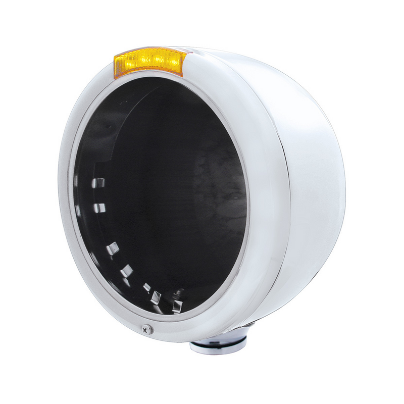 United Pacific Stainless Steel Classic Half Moon Headlight No Bulb With LED Turn Signal Amber Lens 31716