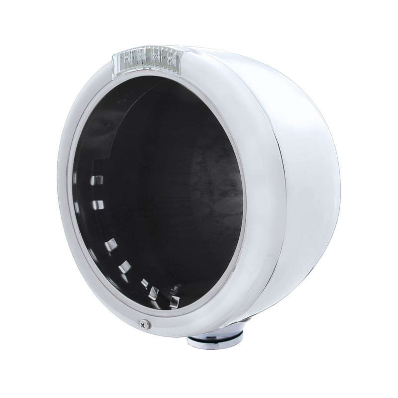 United Pacific Stainless Steel Classic Half Moon Headlight No Bulb With LED Turn Signal Clear Lens 31717