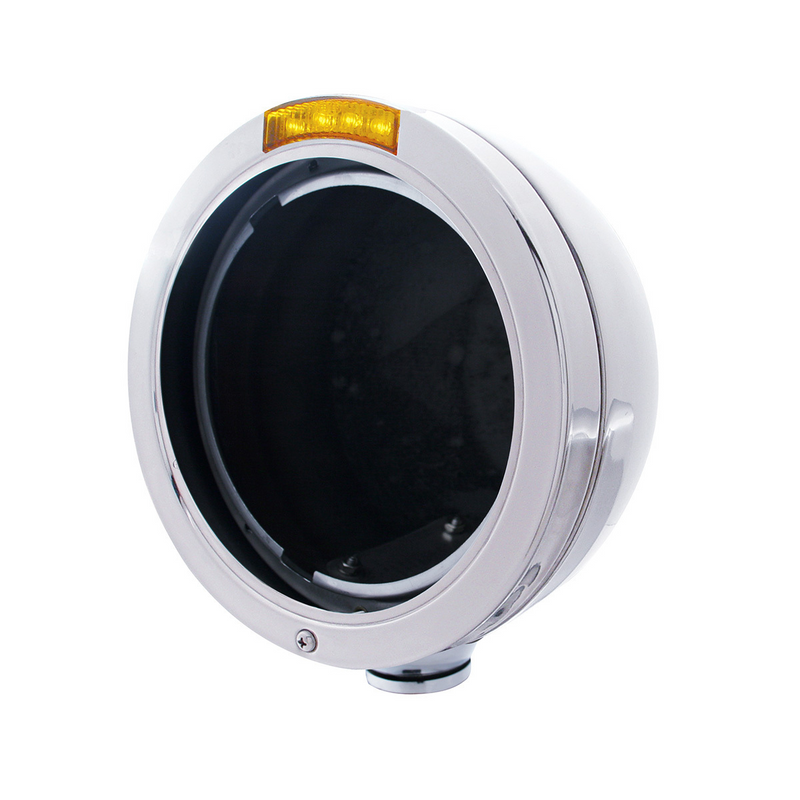United Pacific Stainless Steel Bullet Classic Headlight No Bulb With LED Turn Signal Amber Lens 31731