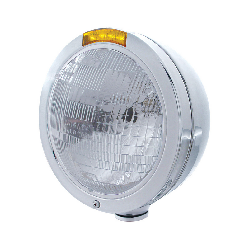 United Pacific Stainless Steel Bullet Classic Headlight H6024 Bulb & LED Turn Signal Amber Lens 31737