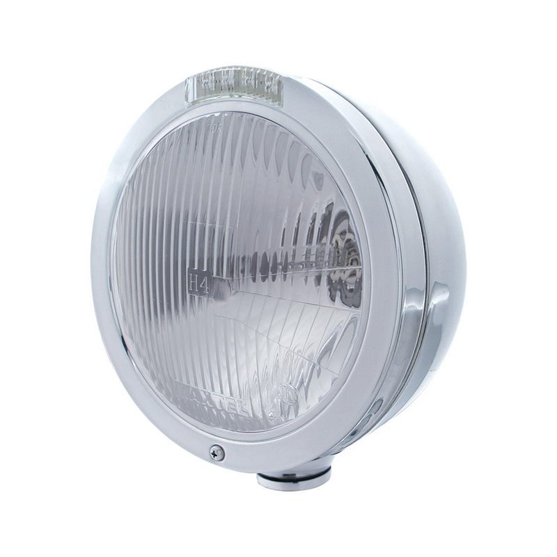 United Pacific Stainless Steel Bullet Classic Headlight H4 Bulb & LED Turn Signal Clear Lens 31741