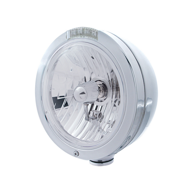 United Pacific Stainless Steel Bullet Classic Headlight Crystal H4 Bulb & LED Turn Signal Clear Lens 31744