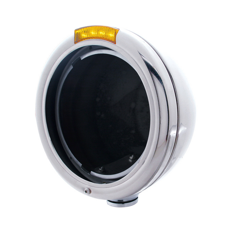 United Pacific Stainless Steel Classic Headlight No Bulb With LED Turn Signal Amber LED/Amber Lens 31746