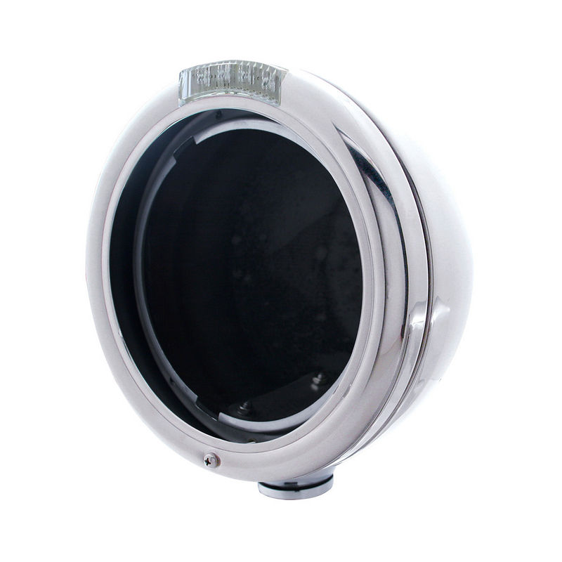 United Pacific Stainless Steel Classic Headlight No Bulb With LED Turn Signal Amber LED/Clear Lens 31747