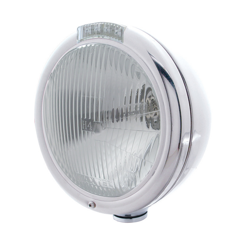 United Pacific Stainless Steel Classic Headlight H4 Bulb & LED Turn Signal Clear Lens 31756