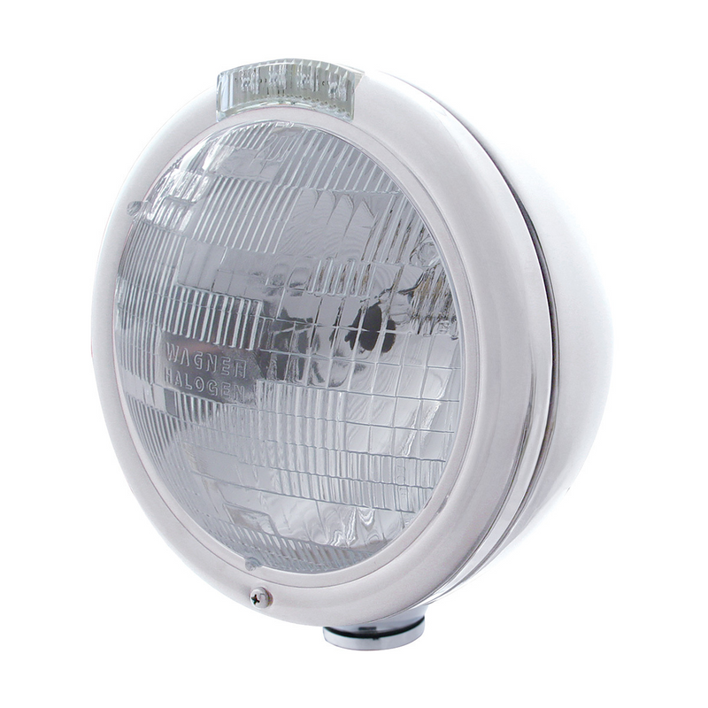 United Pacific Chrome Classic Headlight H6024 Bulb & LED Turn Signal Clear Lens 31768