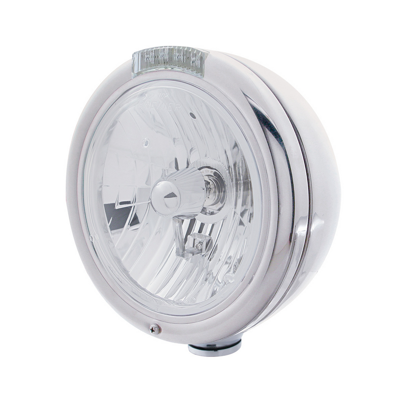 United Pacific Chrome Classic Headlight Crystal H4 Bulb & LED Turn Signal Clear Lens 31774