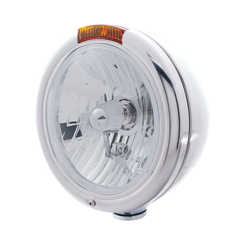 United Pacific Chrome Classic Headlight Crystal H4 Bulb & Turn Signal Amber Lens 31776