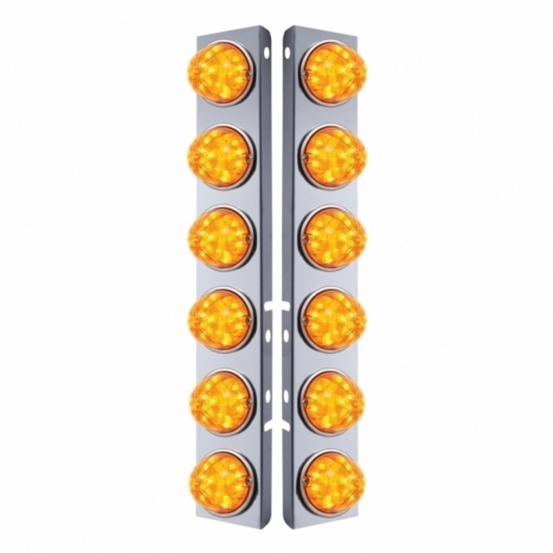 United Pacific SS Front Air Cleaner Bracket W/12X 17 LED Watermelon Lights & SS Bezels For Peterbilt-Amber LED & Lens (Pair) 31978