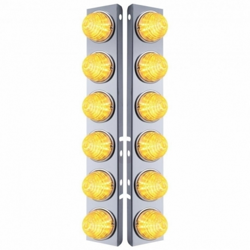 United Pacific SS Front Air Cleaner Bracket W/12X 17 LED Beehive Lights & SS Bezels For Peterbilt-Amber LED/Clear Lens (Pair) 31981