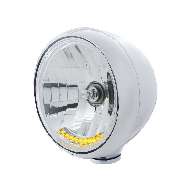 United Pacific Chrome Guide 682-C Style Headlight H4 Bulb With 10 Amber LED 32035
