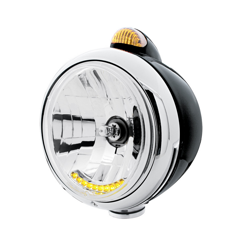 United Pacific Black Guide 682-C Headlight H4 With 10 Amber LED & Dual Mode LED Signal Amber Lens 32044