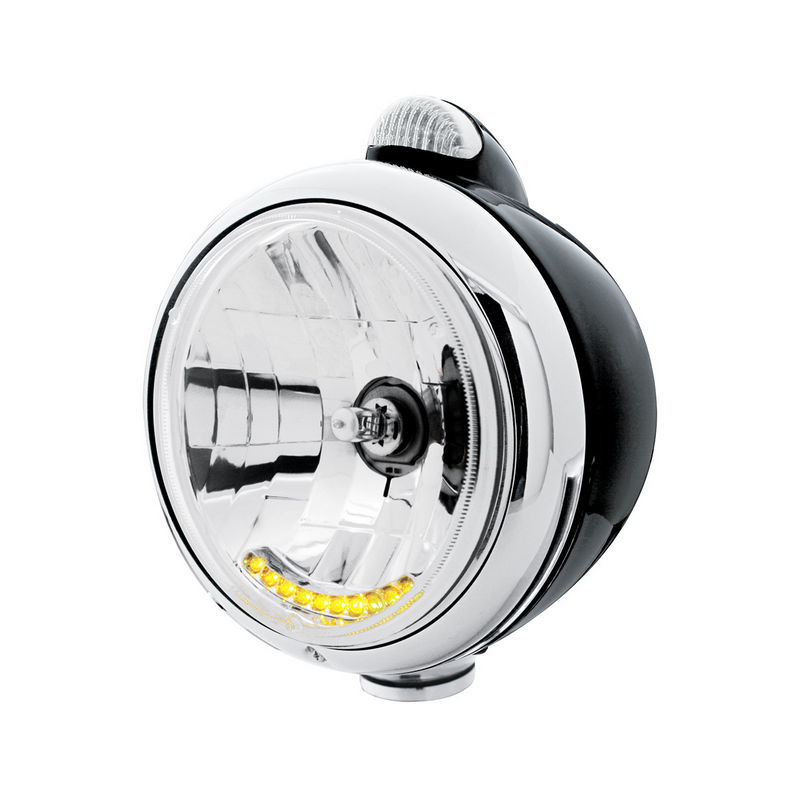 United Pacific Black Guide 682-C Headlight H4 With 10 Amber LED & Dual Mode LED Signal Clear Lens 32045