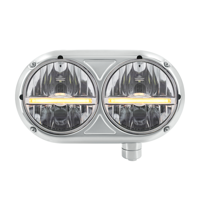 United Pacific Headlight Assembly With 304 SS Housing & LED Headlights W/Amber LED Position Light For Peterbilt 359 Passeng 32141