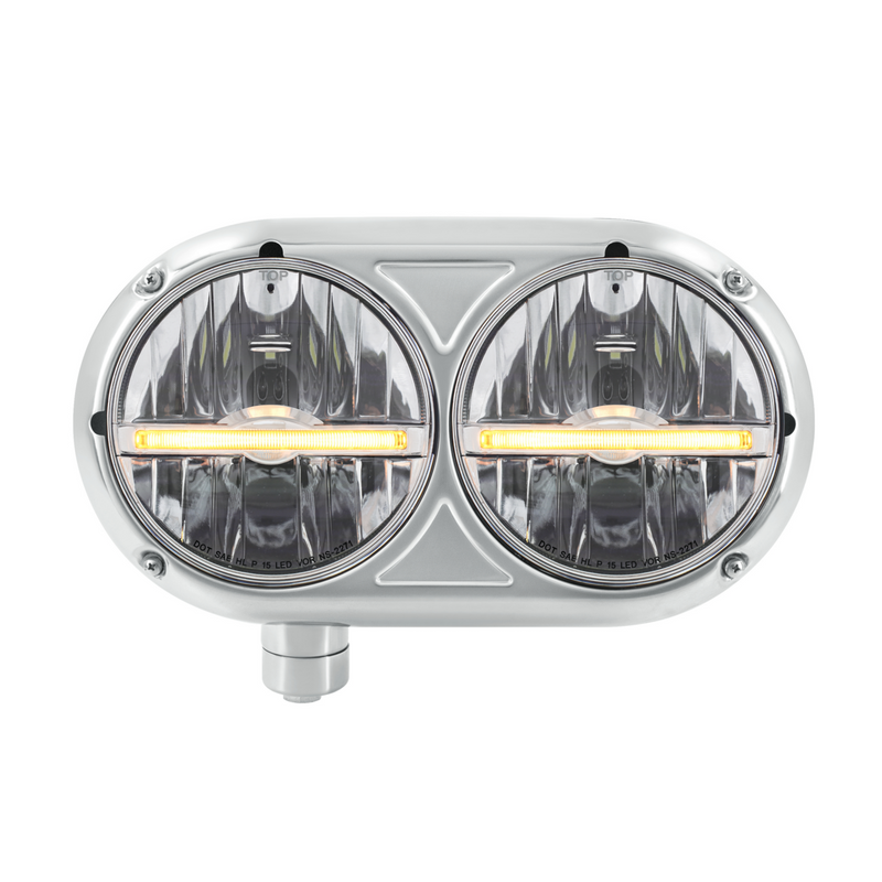 United Pacific Headlight Assembly With 304 SS Housing & LED Headlights W/Amber LED Position Light For Peterbilt 359 Driver 32142
