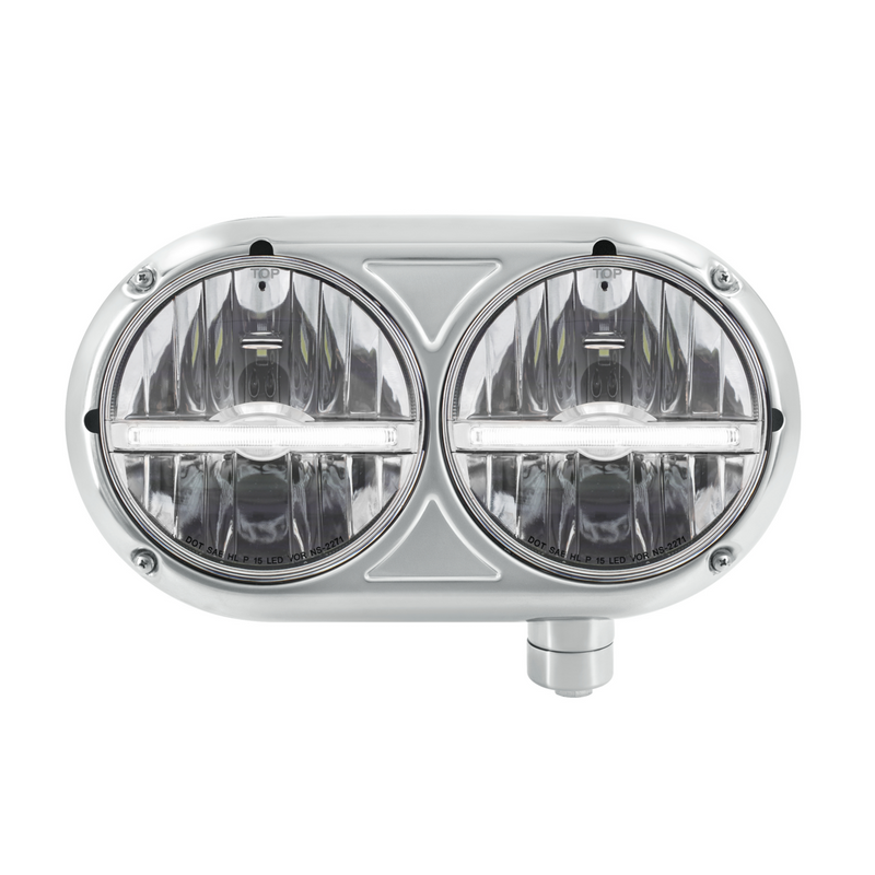United Pacific Headlight Assembly With 304 SS Housing & LED Headlights W/White LED Position Light For Peterbilt 359 Passeng 32144
