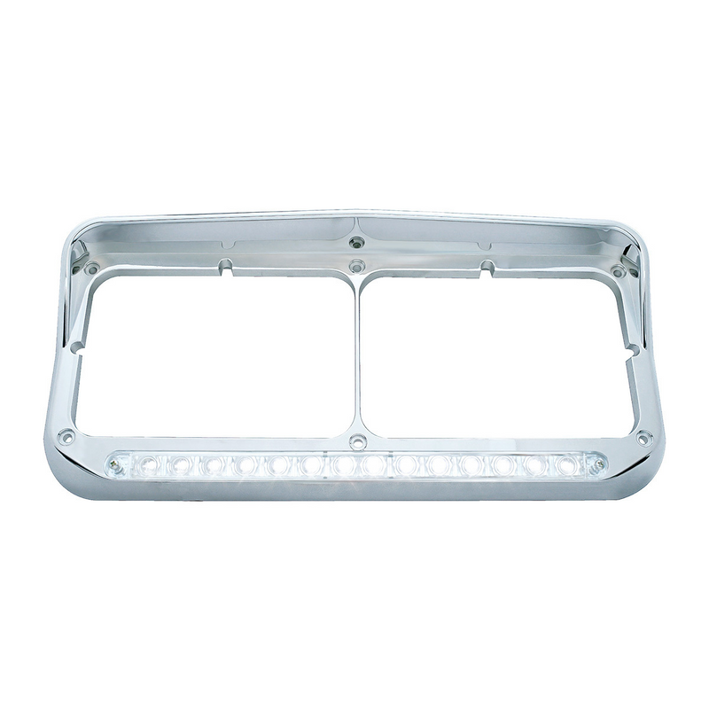 United Pacific 14 LED Chrome Rectangular Dual Headlight Bezel With Visor 32348