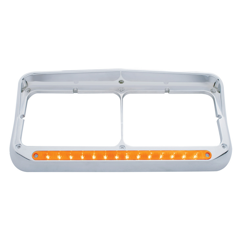 United Pacific 14 LED Chrome Rectangular Dual Headlight Bezel With Visor Amber LED/Amber Lens 32351
