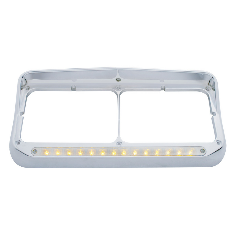United Pacific 14 LED Chrome Rectangular Dual Headlight Bezel With Visor Amber LED/Clear Lens 32352