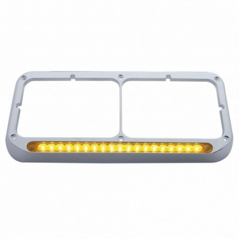 United Pacific Chrome Rectangular Dual Headlight Bezel With 19 LED Light Bar Amber LED/Amber Lens 32358