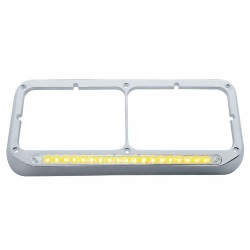 United Pacific Chrome Rectangular Dual Headlight Bezel With 19 LED Light Bar Amber LED/Clear Lens 32359