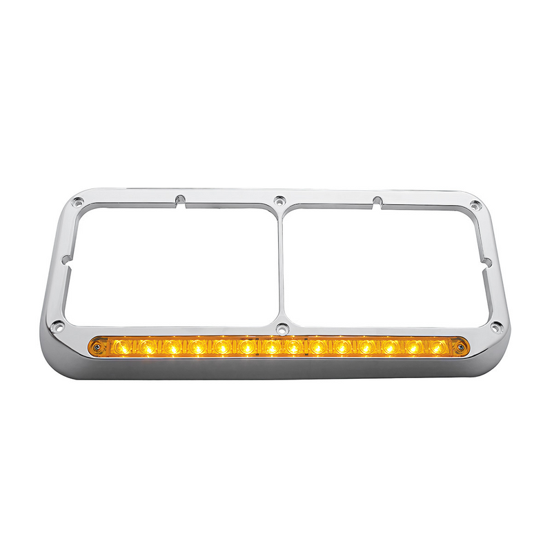 United Pacific 14 LED Chrome Rectangular Dual Headlight Bezel Amber LED/Amber Lens 32381