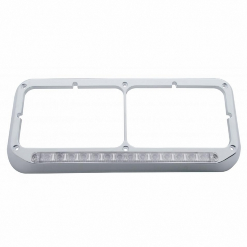 United Pacific 14 LED Chrome Rectangular Dual Headlight Bezel White LED/Clear Lens 32384