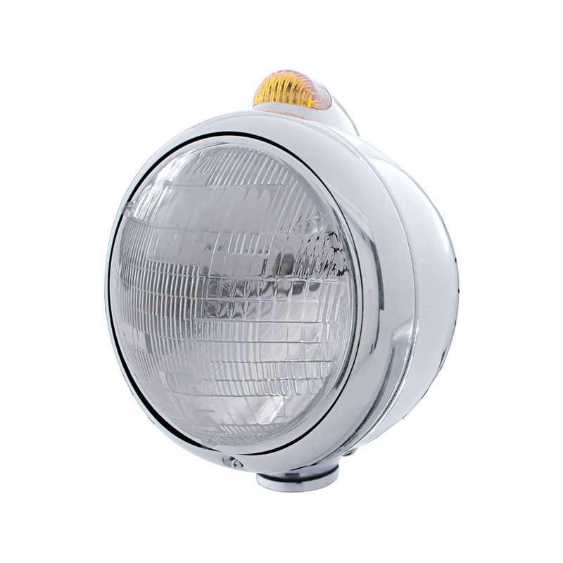 United Pacific Stainless Steel Guide 682-C Headlight 6014 & Dual Mode LED Signal Amber Lens 32390