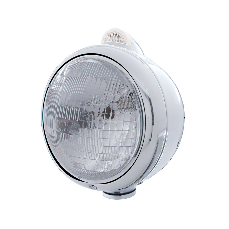 United Pacific Stainless Steel Guide 682-C Headlight H6024 & Dual Mode LED Signal Clear Lens 32393