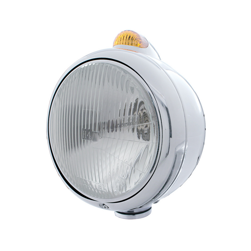 United Pacific Stainless Steel Guide 682-C Headlight H4 & Dual Mode LED Signal Amber Lens 32394