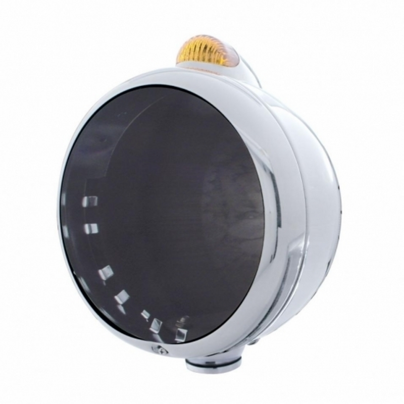 United Pacific Chrome Guide 682-C Headlight No Bulb With Dual Mode LED Signal Amber Lens 32398