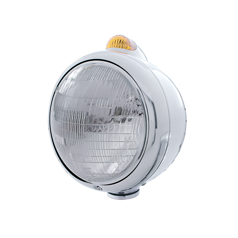 United Pacific Chrome Guide 682-C Headlight 6014 & Dual Mode LED Signal Amber Lens 32400